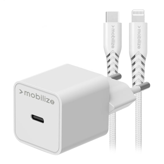 Mobilize Wall Charger USB-C 20W with PD + MFi Lightning Nylon Cable 1.2m White