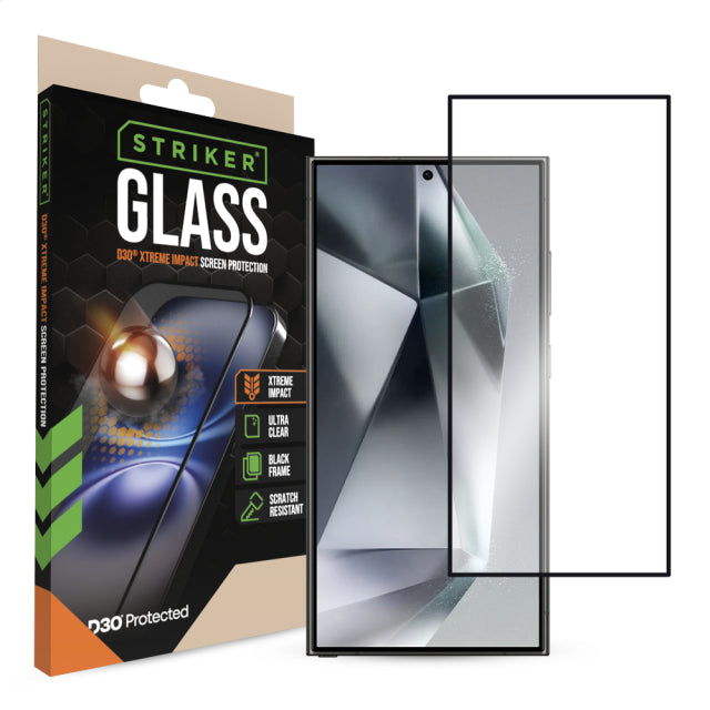 Striker D3O Xtreme Impact Glass Screen Protector - Black Frame - Samsung Galaxy S24 Ultra 5G