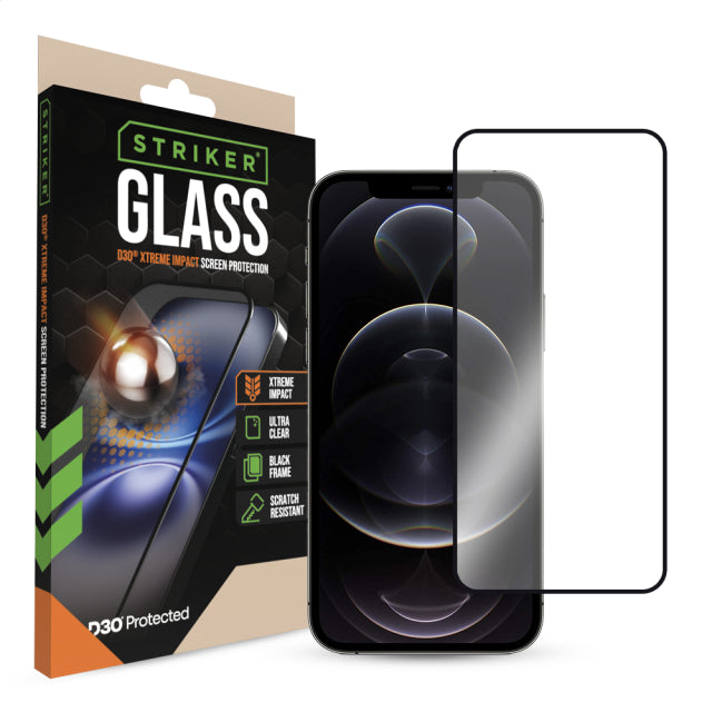Striker D3O Xtreme Impact Glass Screen Protector - Black Frame - Apple iPhone 12/12 Pro