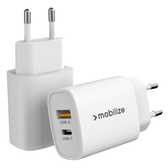 Mobilize Wall Charger USB-C + USB 25W with PD/PPS White (BULK)